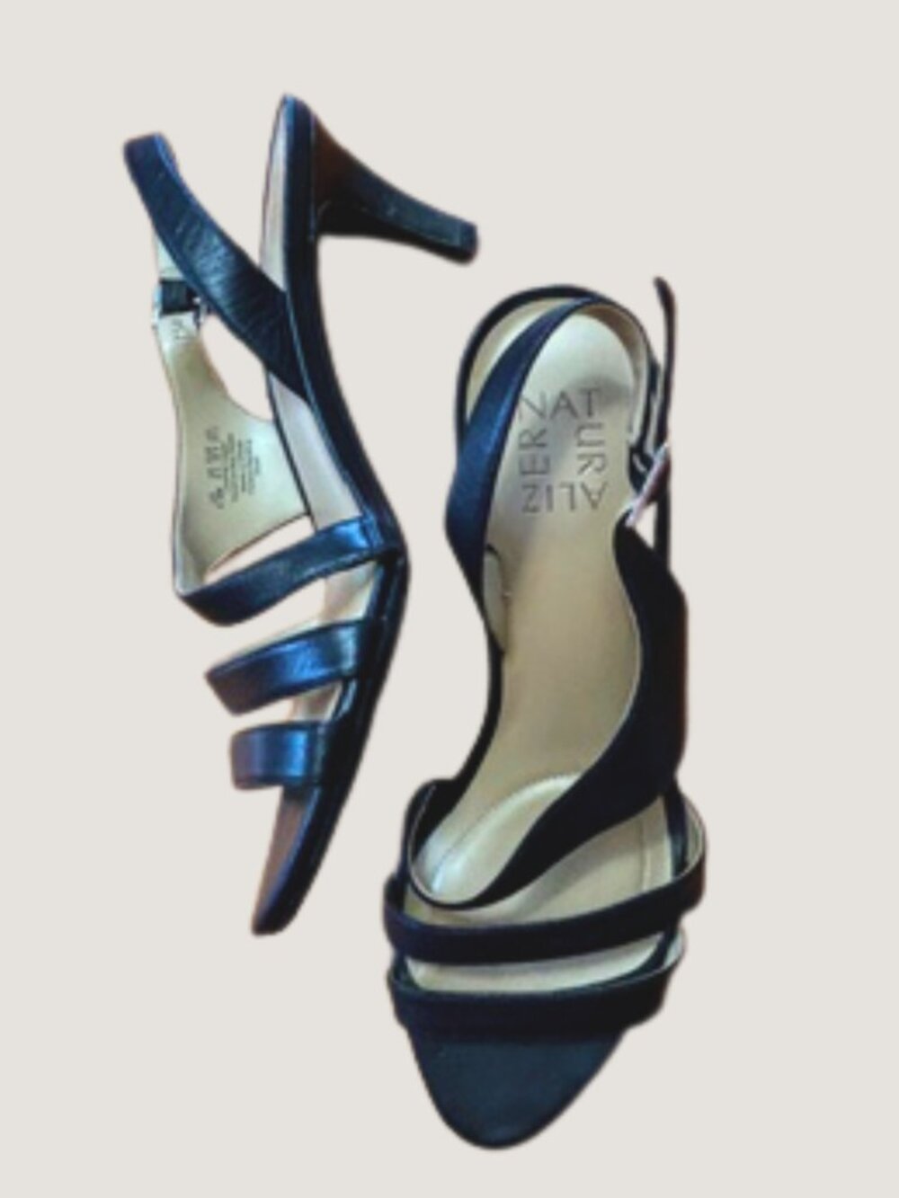 Strappy Kitten Heel Black Leather Sandals Naturalizer Size 8.5M